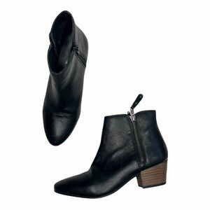 Diba Wood Block Heel Black Leather Ankle Booties With Dual Zipper Womens Size 6